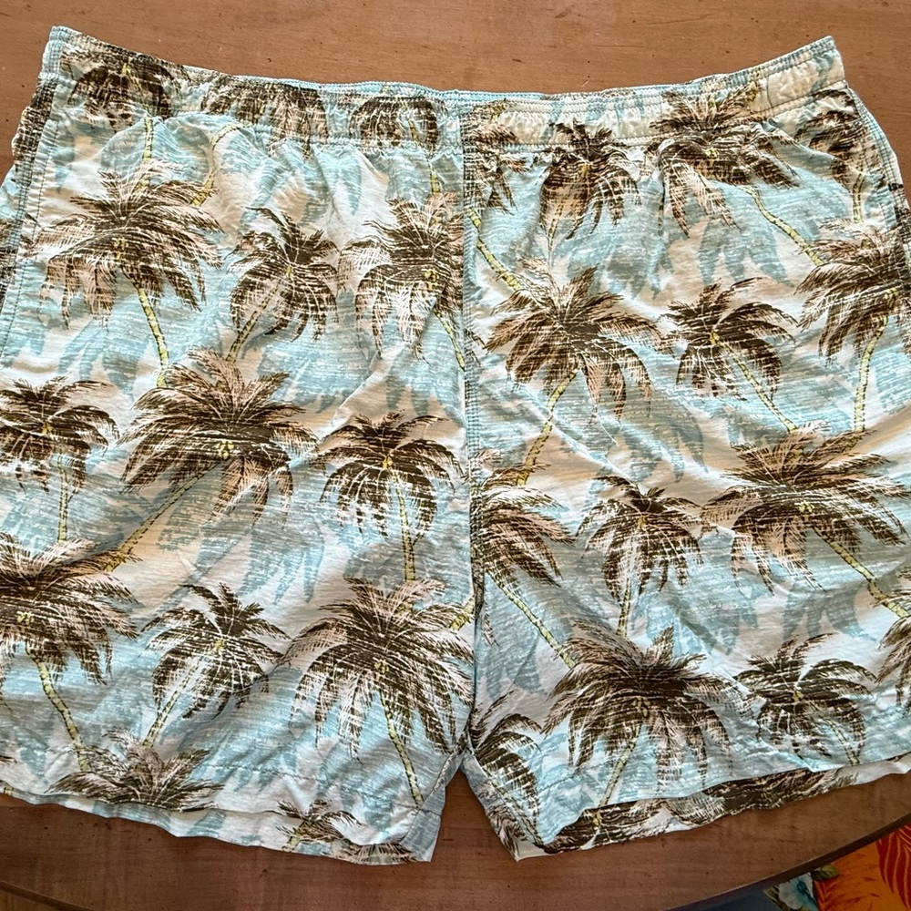 Tommy Bahama Palm Tree Swim Trunks - Light Blue and Brown
